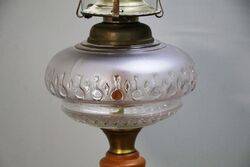 Vintage Single Burner Oil Lamp with Frosted Glass Pressed Font onr