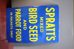 Vintage Spratt's Mixed Bird Seed & Parrot Food Enamel Sign.#