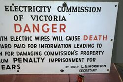 Vintage State Electricity Commission Danger Sign 