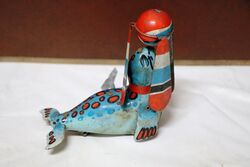 Vintage Tin Plate Toy Circus Seal Wind Up