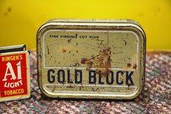 Vintage Tobacco Tin Gold Block Pipe Tin