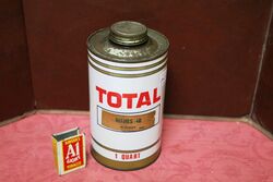 Vintage Total Gold Ringed 1qrt Oil Tin 