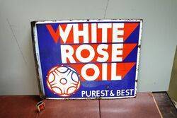 Vintage White Rose Oil Double Sided Enamel Adv Sign 