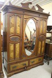 Edwardian Walnut Oval Mirror Wardrobe.#