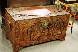 Well Carved Early 20th century Chinese camphor wood chest 