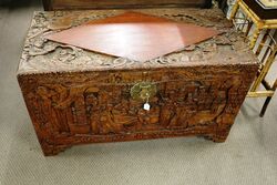Well Carved Early 20th century Chinese camphor wood chest 