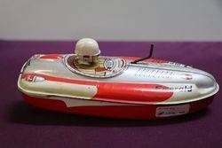 Y3 Wind Up Emerald Boat Crank Yonezawa Japan Tin Toy 