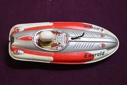 Y3 Wind Up Emerald Boat Crank Yonezawa Japan Tin Toy 