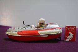 Y3 Wind Up Emerald Boat Crank Yonezawa Japan Tin Toy 