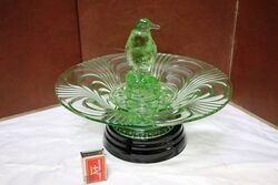  Art Deco 3-Piece green glass Libochovice 'Penguin' Float Bowl set.#