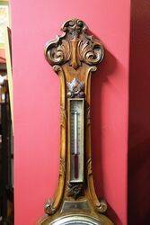  Large Antique Decorative Carved Walnut  Mercury Barometer