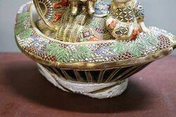  Satsuma Japanese Porcelain Boat with 2 Sailors 