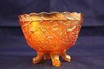 carnival glass amethystmarigold 4 legged bowl